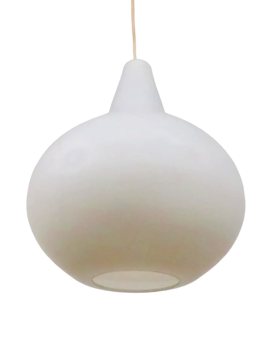 Mid Century Frosted White Glass Pendant Light After Kristiansson for Luxus C 1960's - 4
