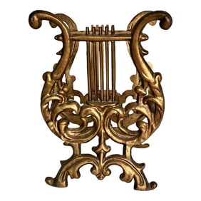 Vintage Gilt Metal Music Lyre Mail Holder or Magazine Rack