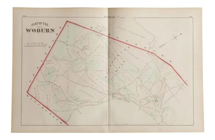 Antique Woburn Massachusetts Atlas Map Plate O