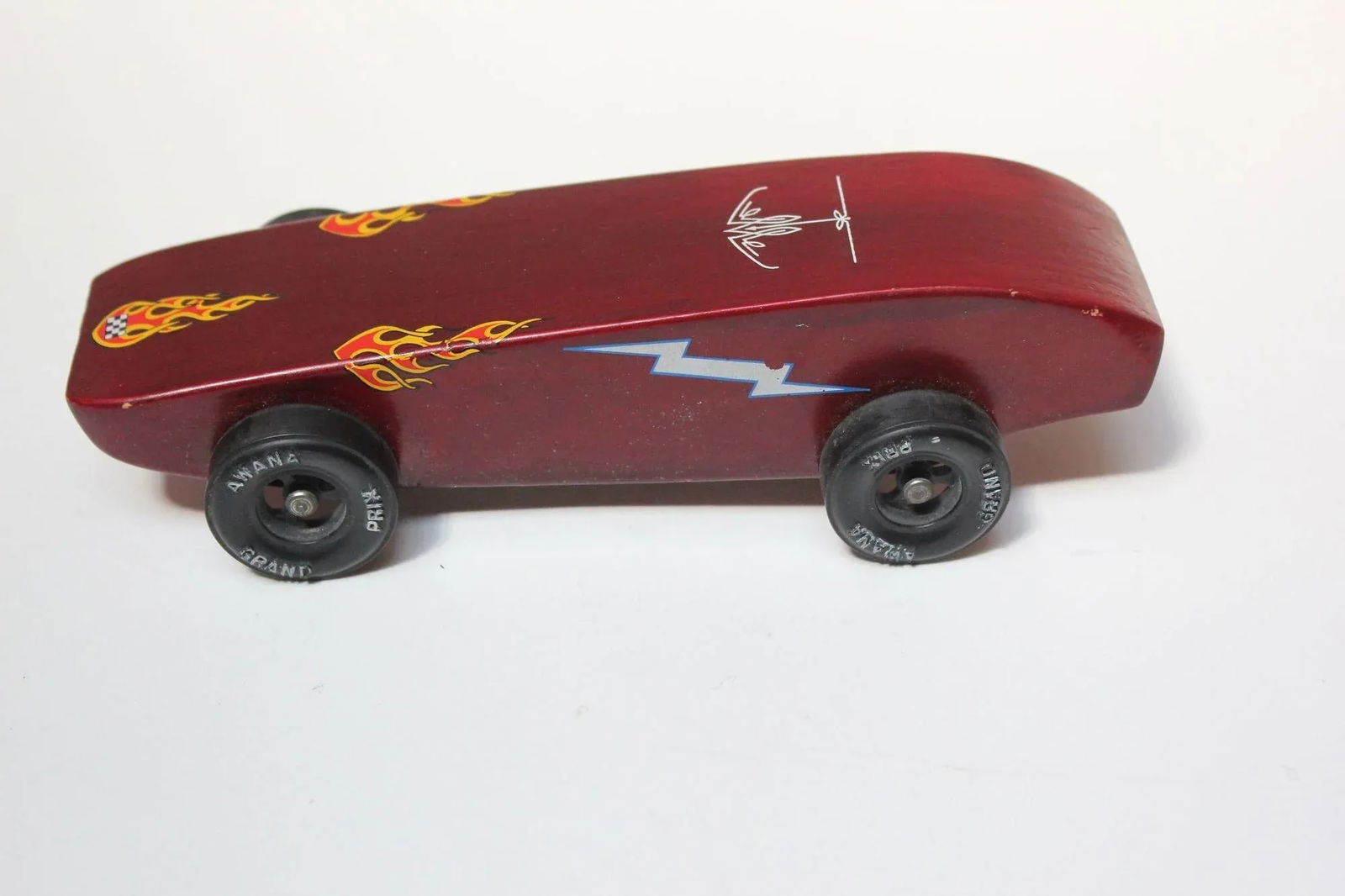 Vintage Red Flames/Bolts Awana Grand Prix Pinewood Derby Racer Car - 4