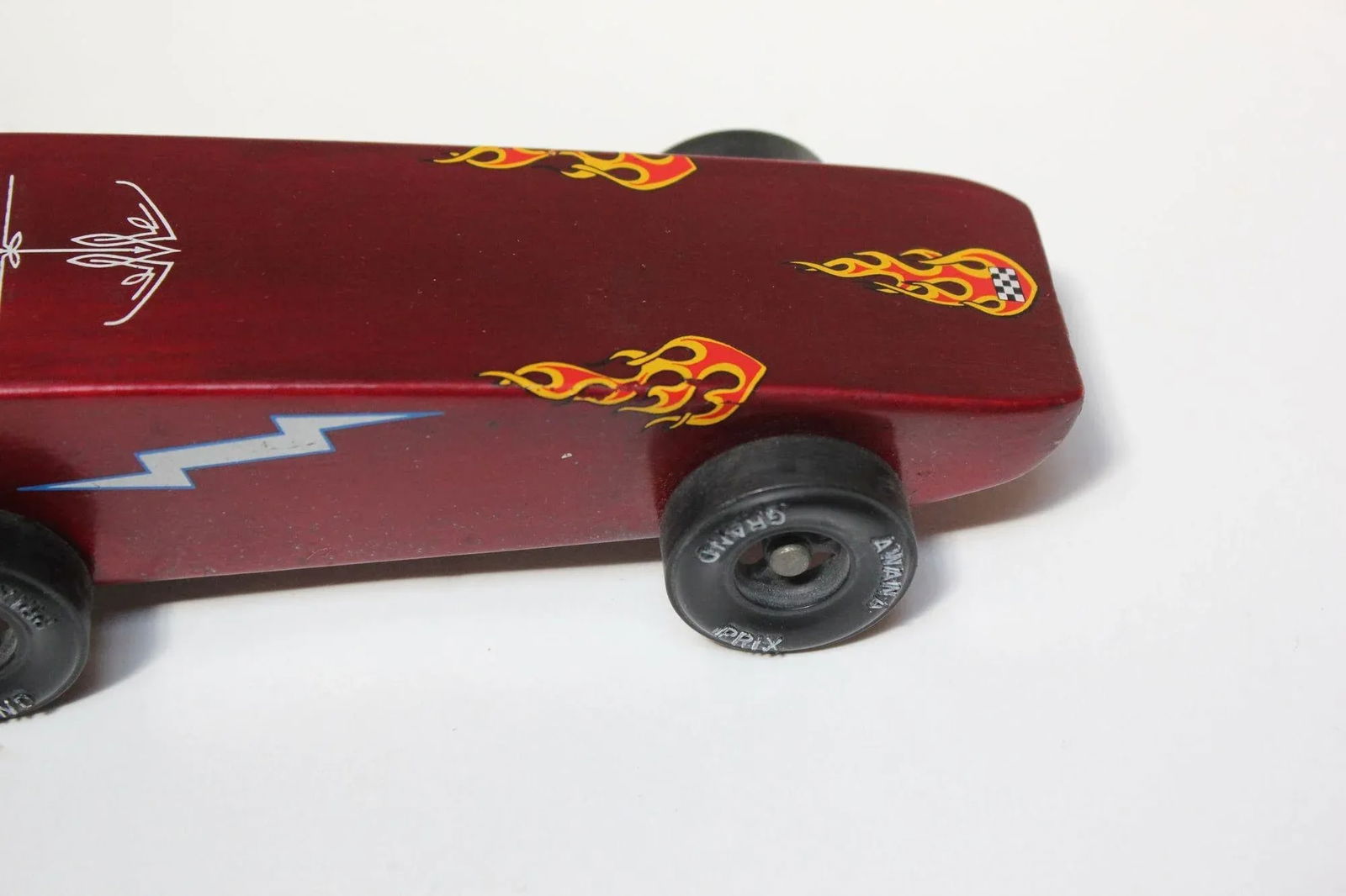 Vintage Red Flames/Bolts Awana Grand Prix Pinewood Derby Racer Car - 8