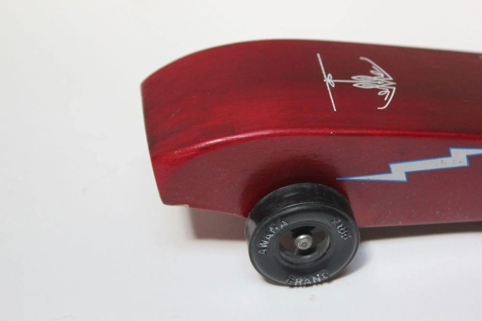 Vintage Red Flames/Bolts Awana Grand Prix Pinewood Derby Racer Car - 9