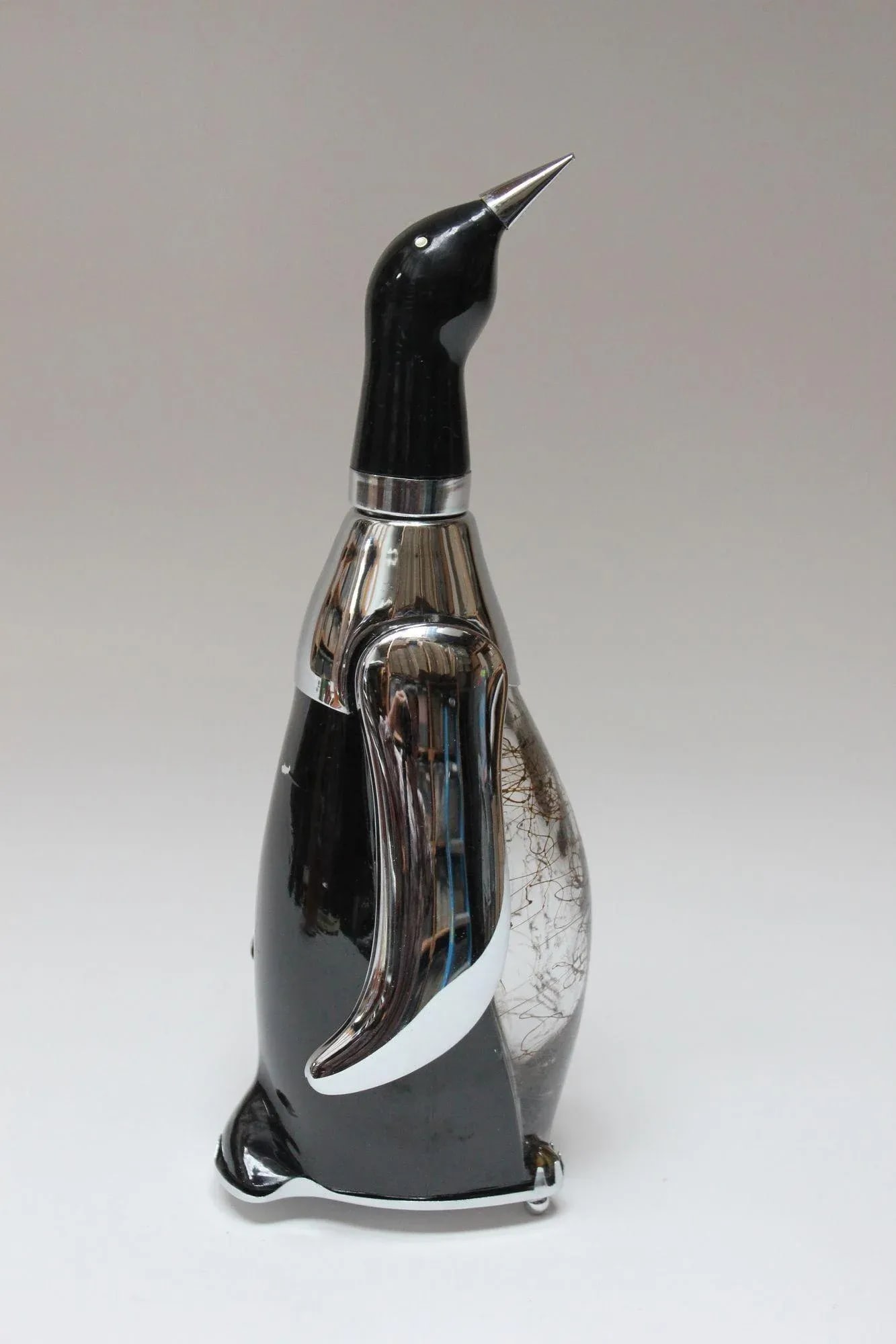 Vintage Japanese Chrome and Etched Glass "Penguin" Decanter and Music Box - 4