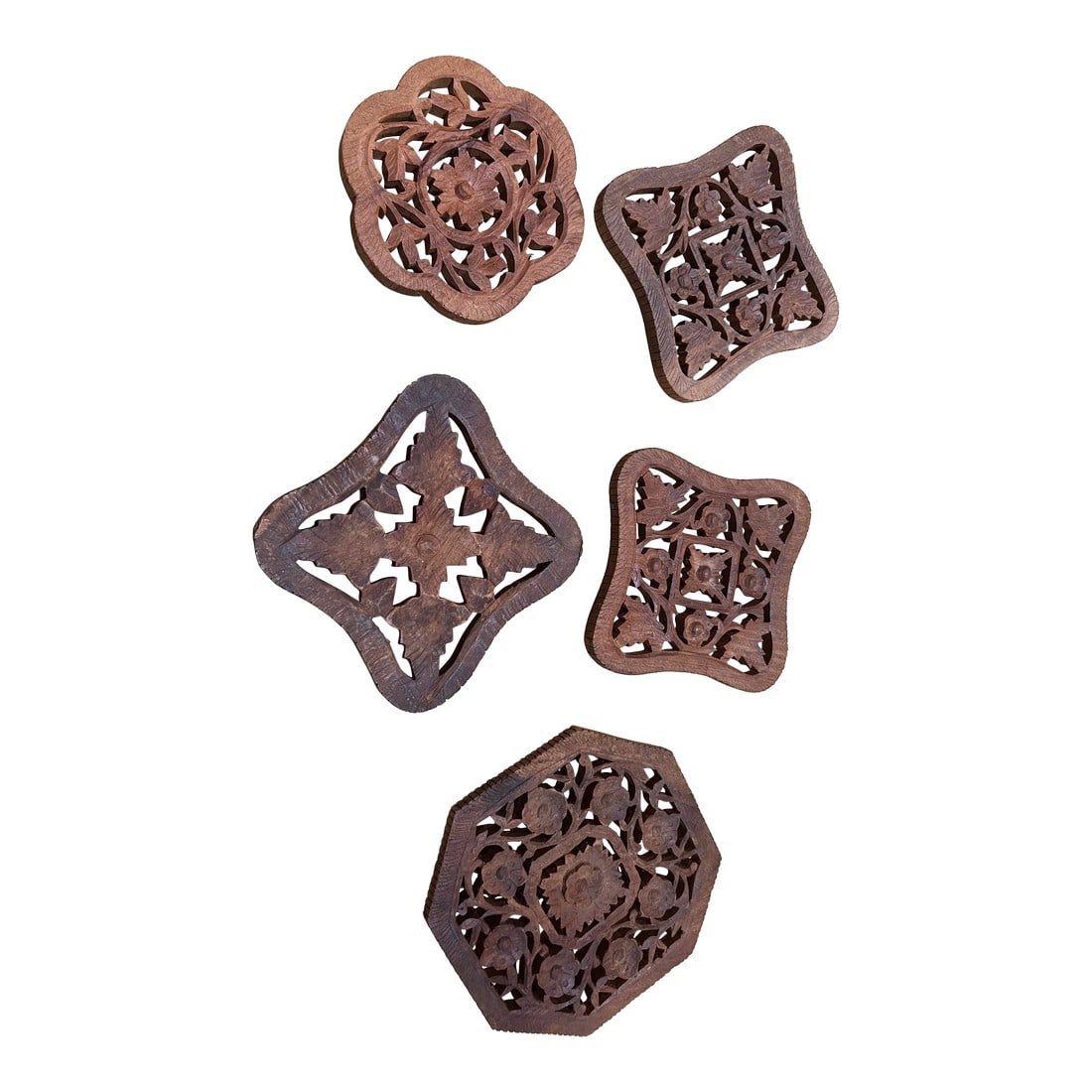 1970s Collection of Bohemian Wooden Coasters- Set of 5 (1 of 4)