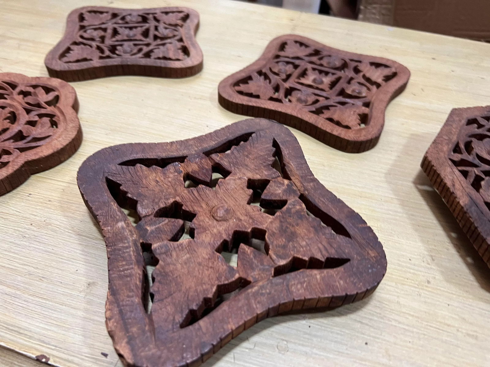 1970s Collection of Bohemian Wooden Coasters- Set of 5 - 2