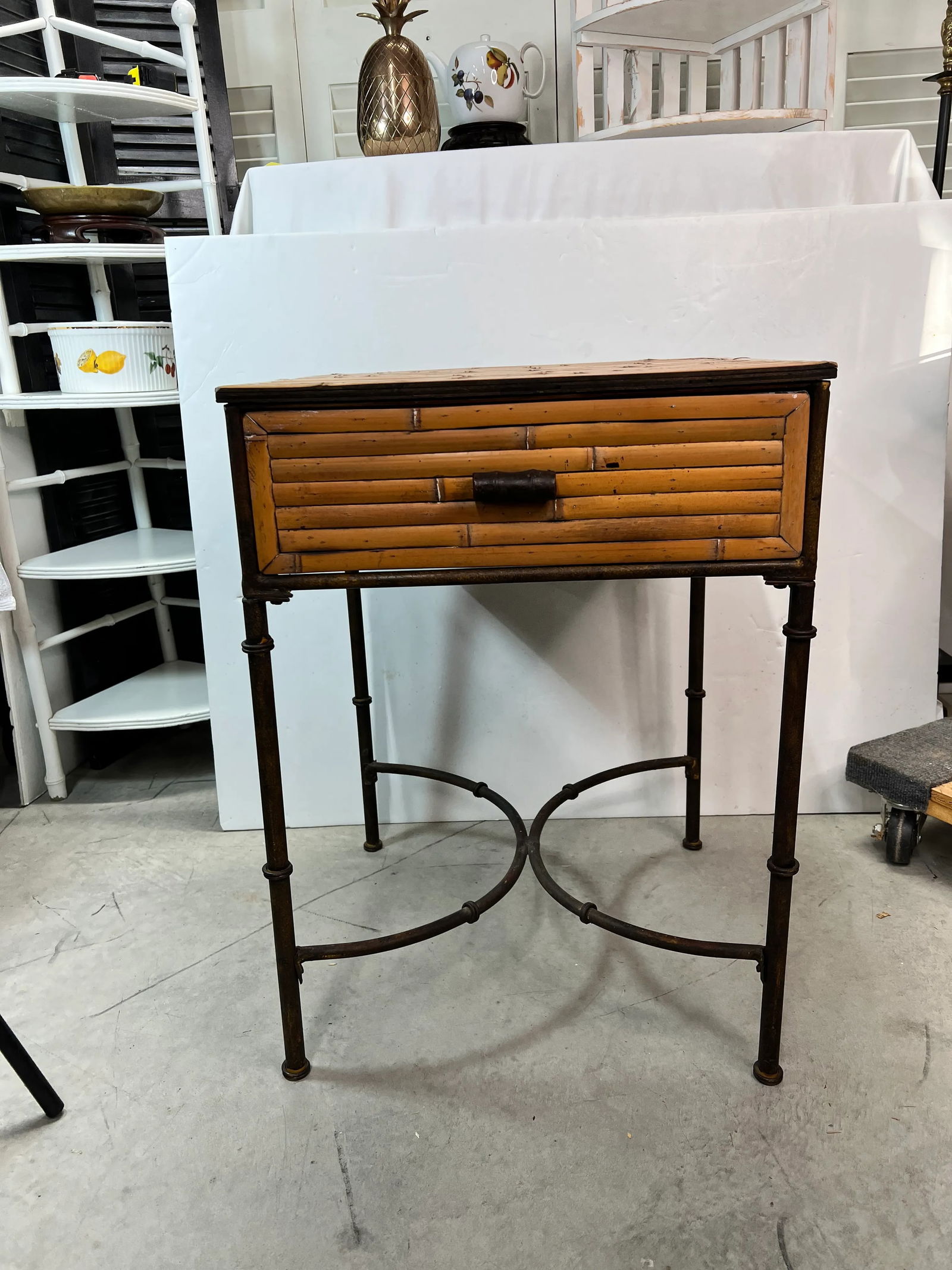 Vintage Split Bamboo Table With Giacometti Style Metal Legs - 3