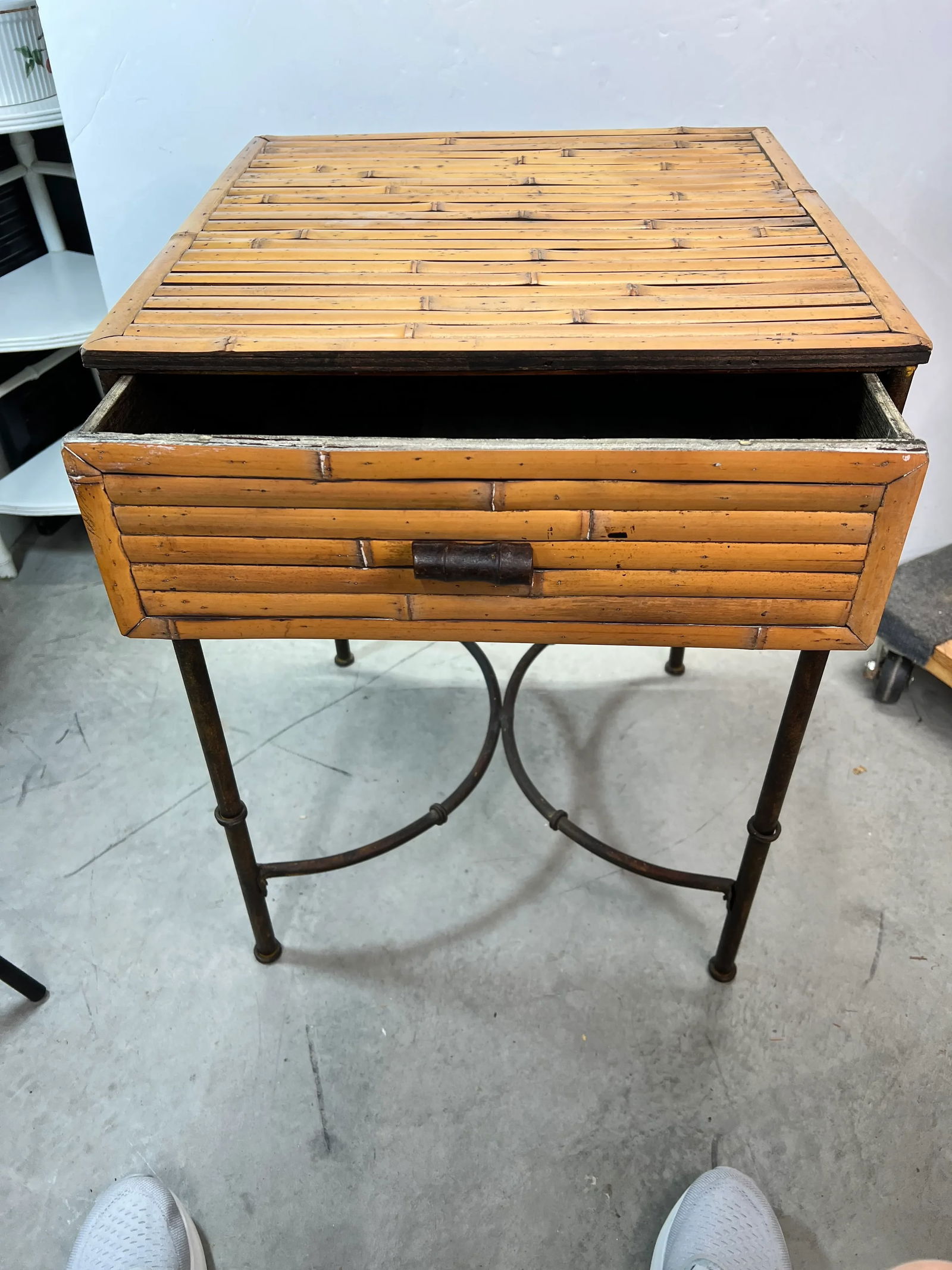 Vintage Split Bamboo Table With Giacometti Style Metal Legs - 5