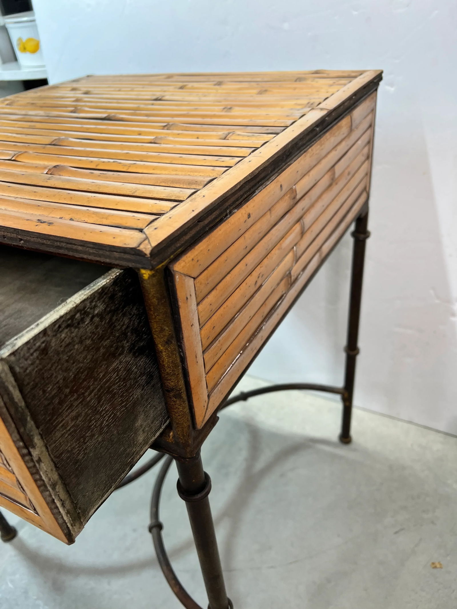 Vintage Split Bamboo Table With Giacometti Style Metal Legs - 6