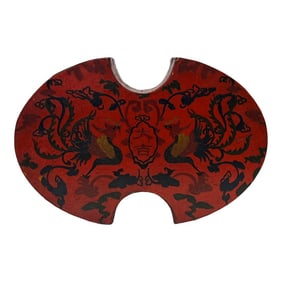 Chinese Distressed Brick Red Phoenix Graphic Oval Shape Box