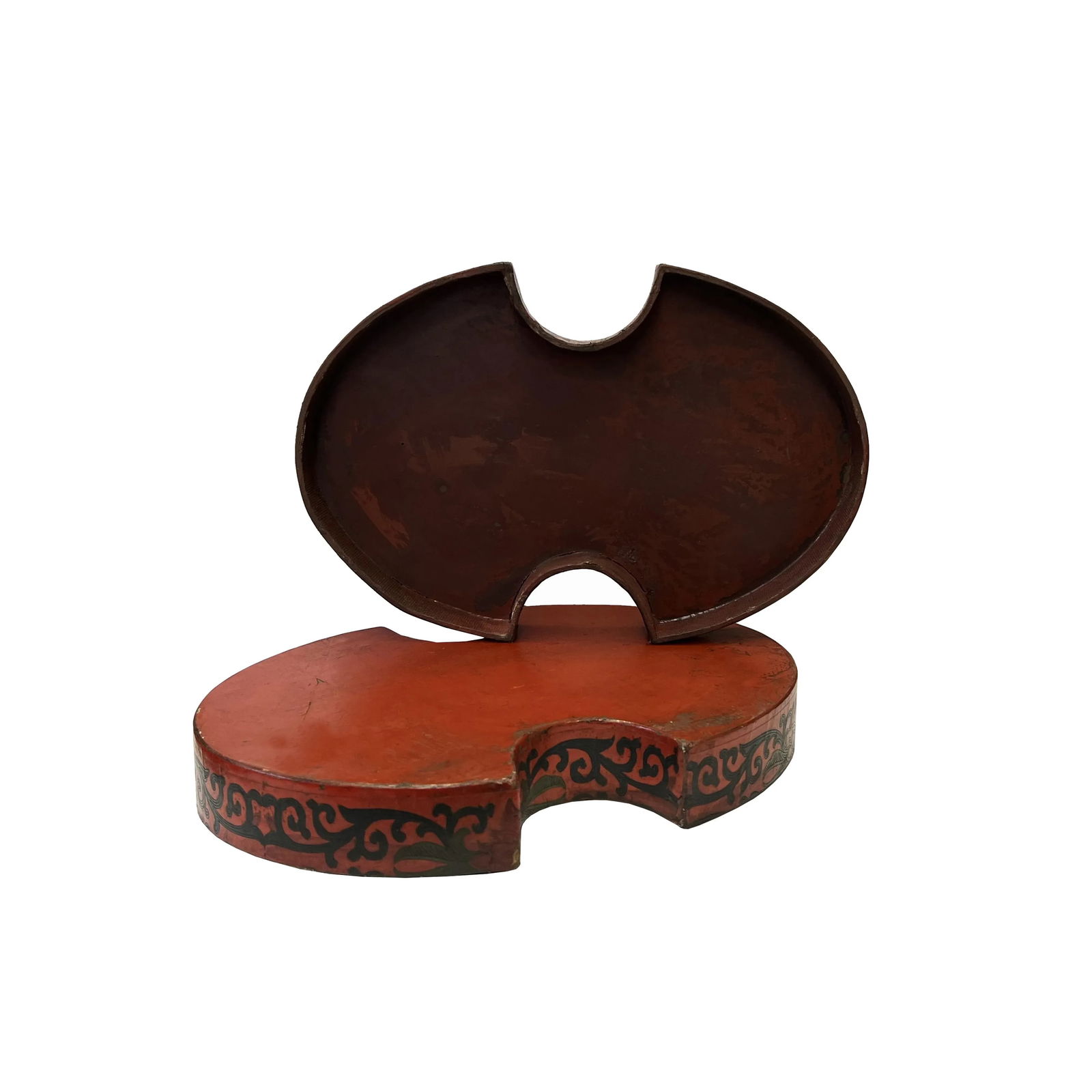 Chinese Distressed Brick Red Phoenix Graphic Oval Shape Box - 3