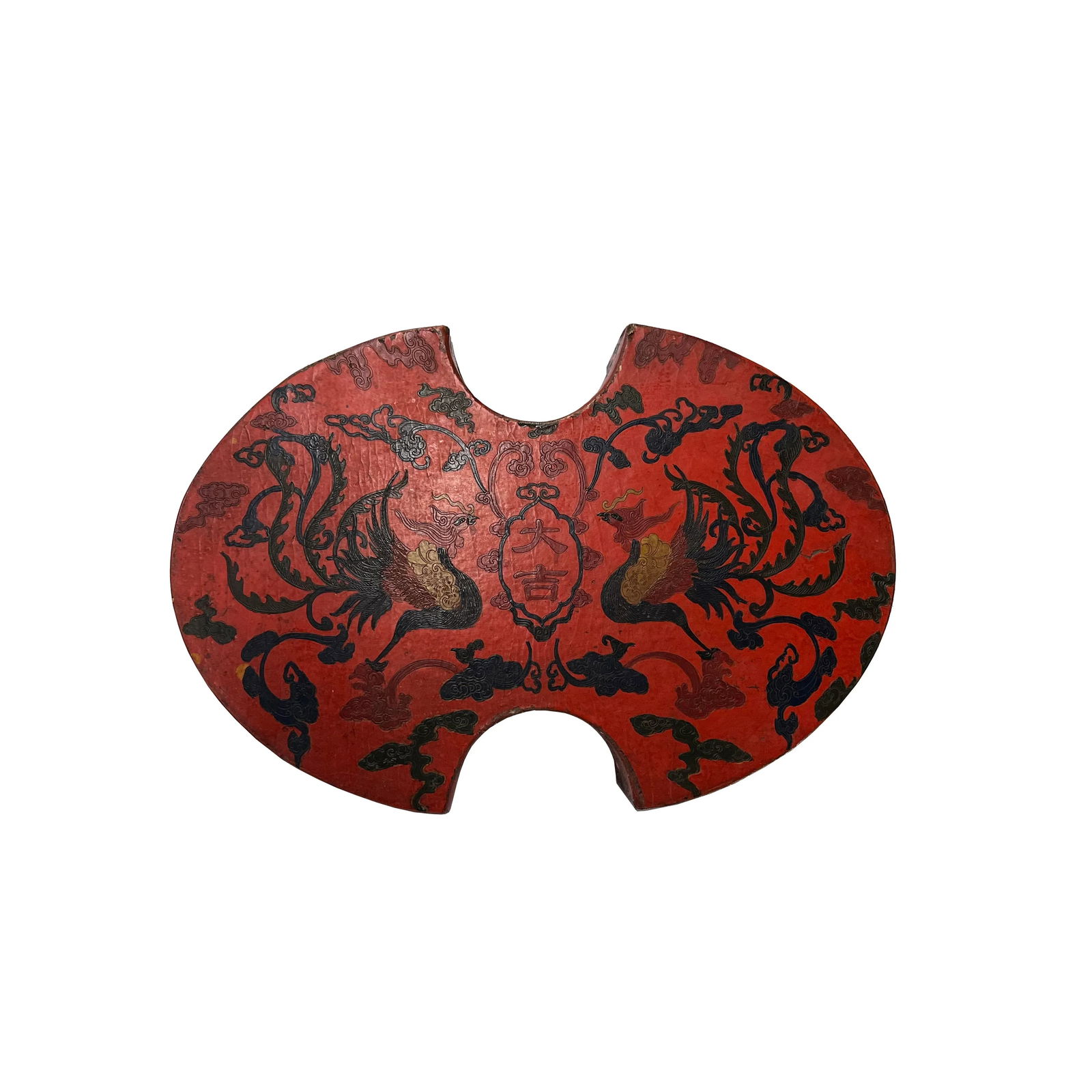 Chinese Distressed Brick Red Phoenix Graphic Oval Shape Box - 4
