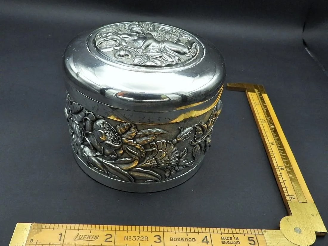 Antique Art Nouveau Cherub Armorini Sterling Silver Jewelry Box M & B Derby 1895 - 2