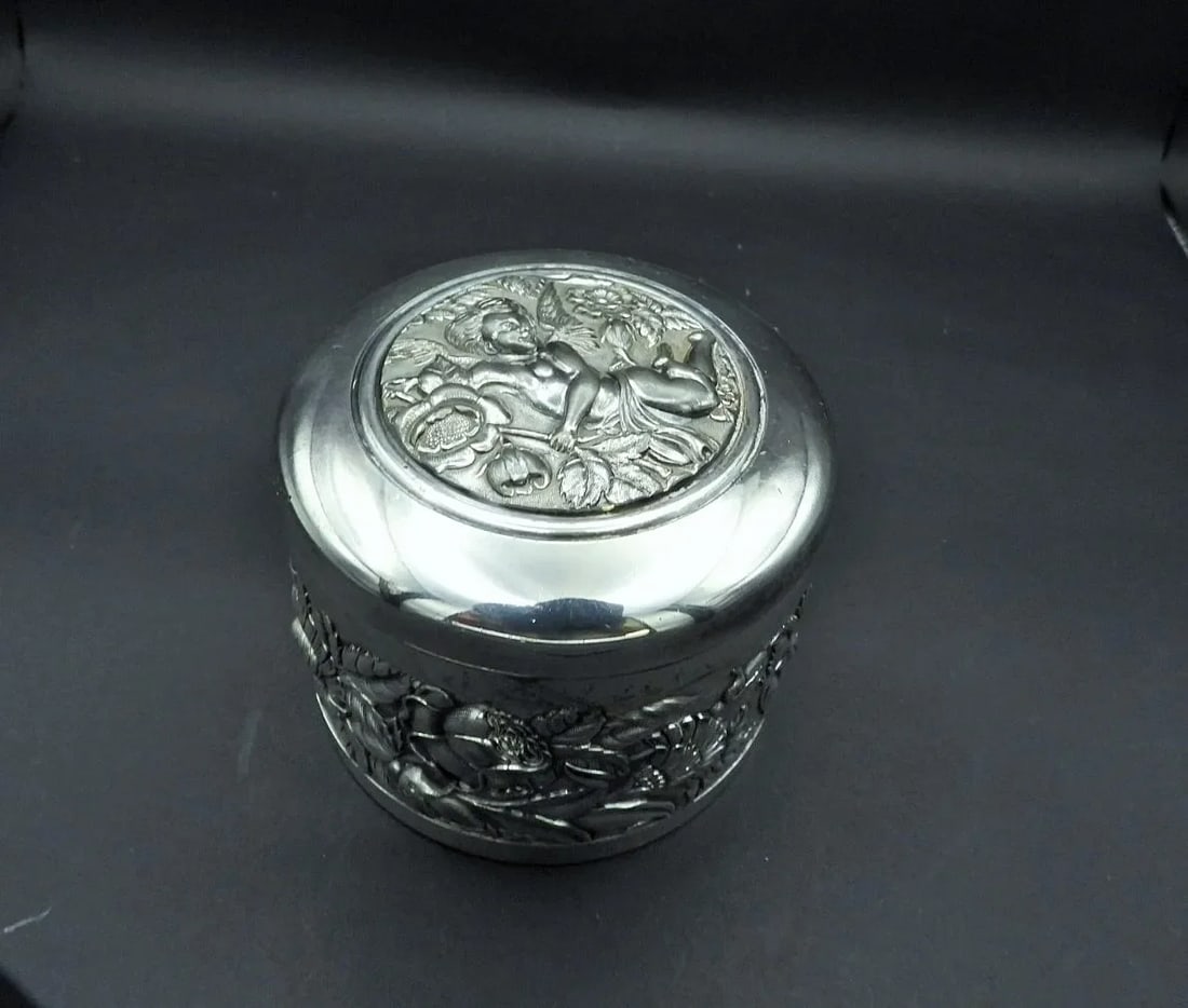 Antique Art Nouveau Cherub Armorini Sterling Silver Jewelry Box M & B Derby 1895 - 4