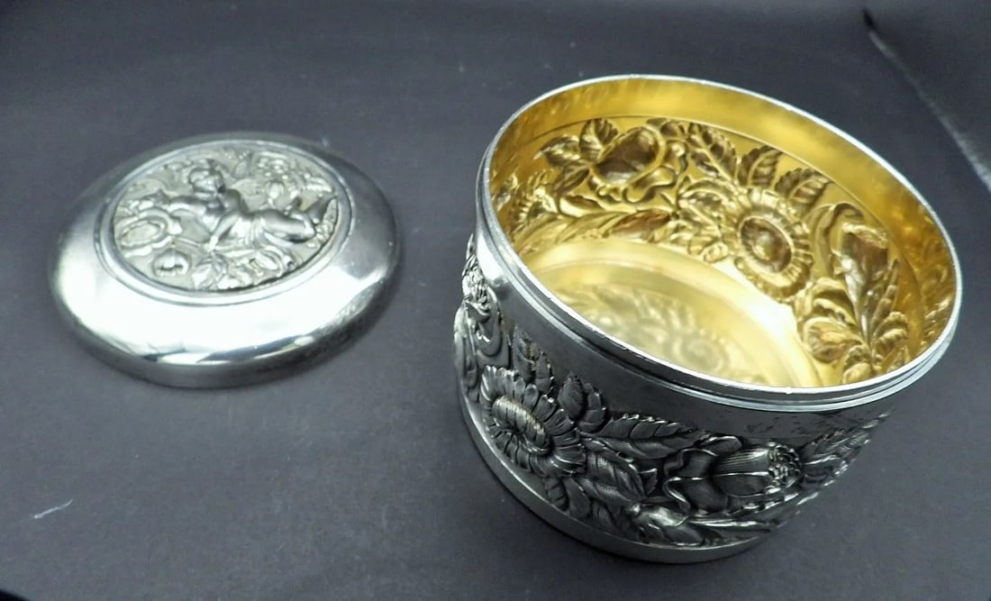 Antique Art Nouveau Cherub Armorini Sterling Silver Jewelry Box M & B Derby 1895 - 5