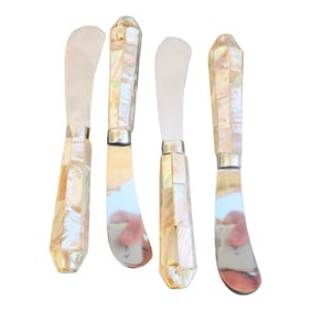 Mid-Century Mother of Pearl Paneled Pate Spreaders, -A Set of 4