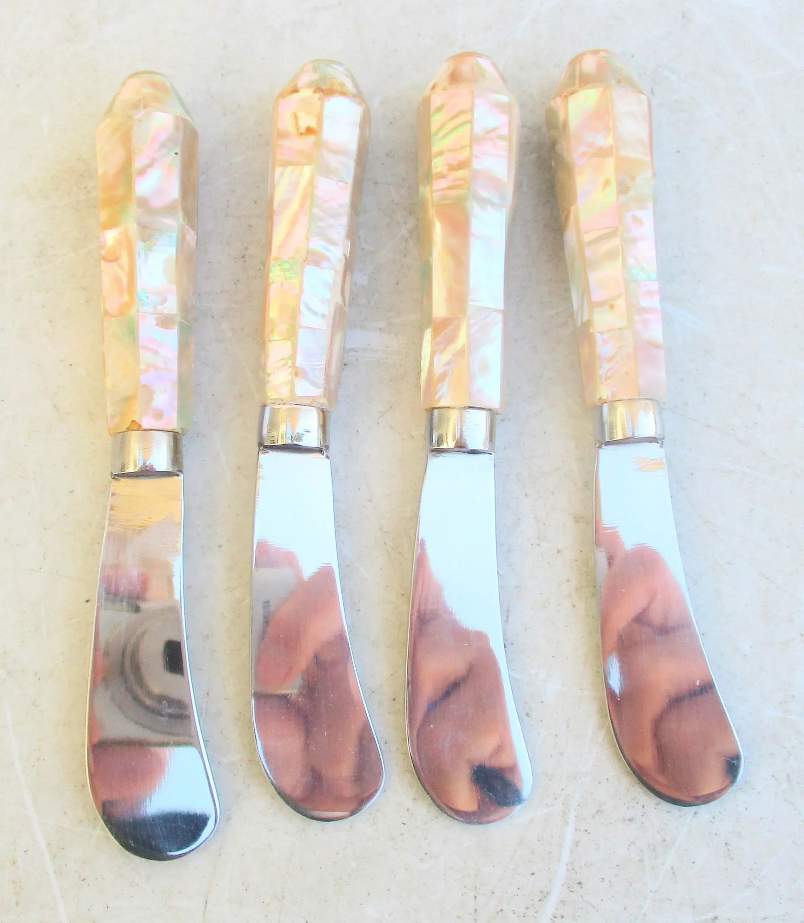 Mid-Century Mother of Pearl Paneled Pate Spreaders, -A Set of 4 - 2