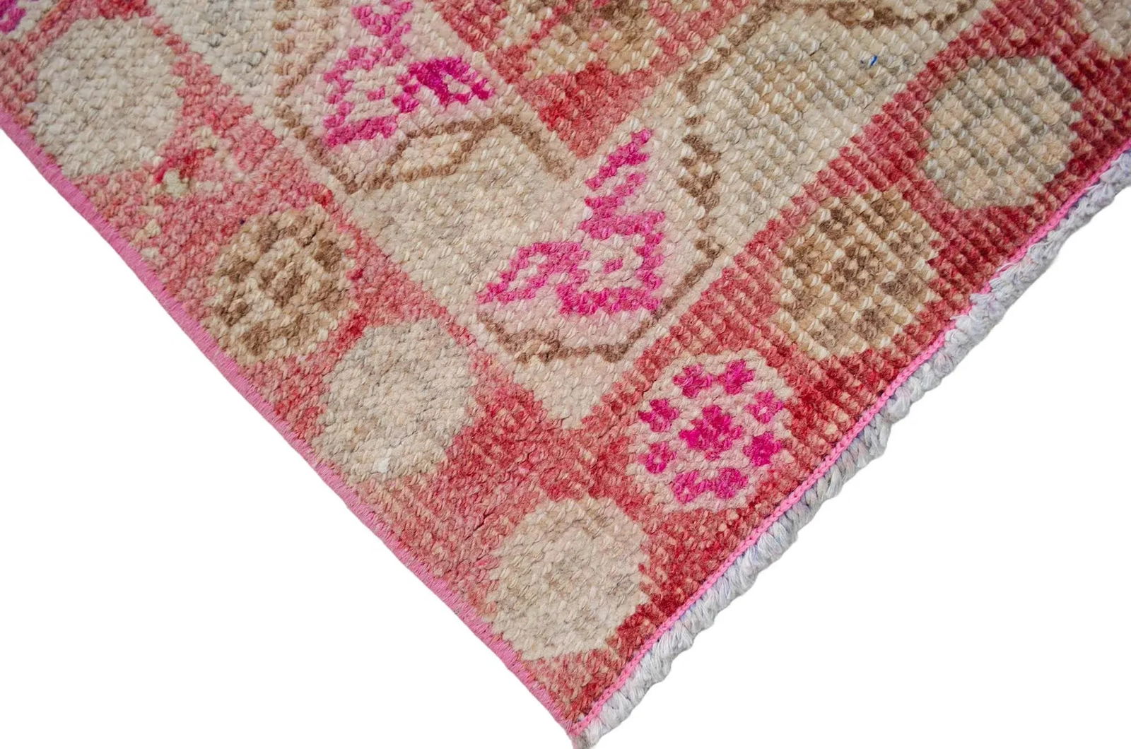 1960s Hand-Knotted Turkish Kurdish Rug Pink Runner. Low Pile Tribal Hallway Rug 2"²3"³ - 11