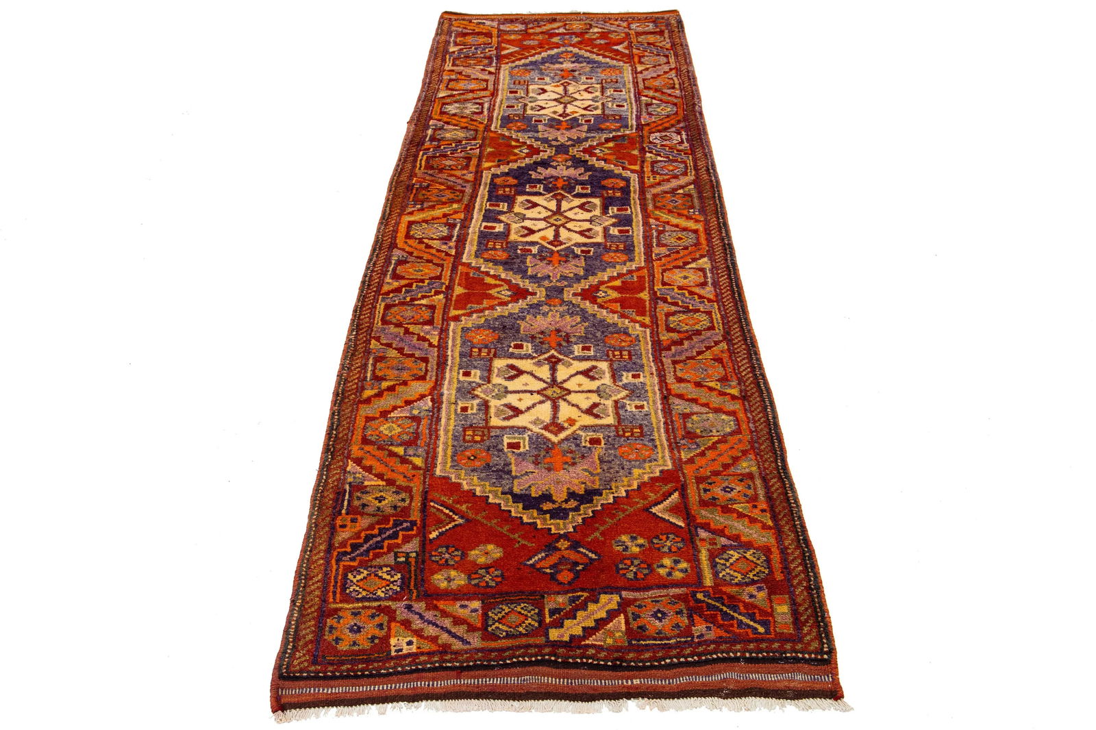 1960s Orange Heriz Wool Runner Handmade With Allover Design - 2