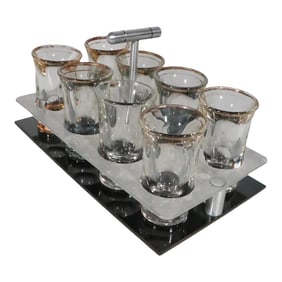 Art Deco Machine Age Shot Glass Drink Caddy Set