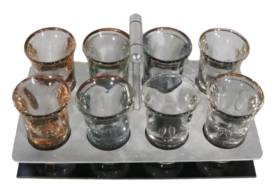 Art Deco Machine Age Shot Glass Drink Caddy Set - 3