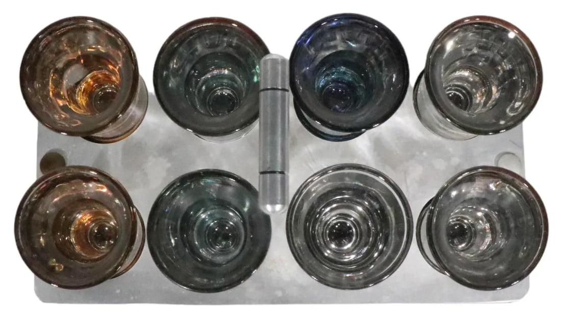 Art Deco Machine Age Shot Glass Drink Caddy Set - 4