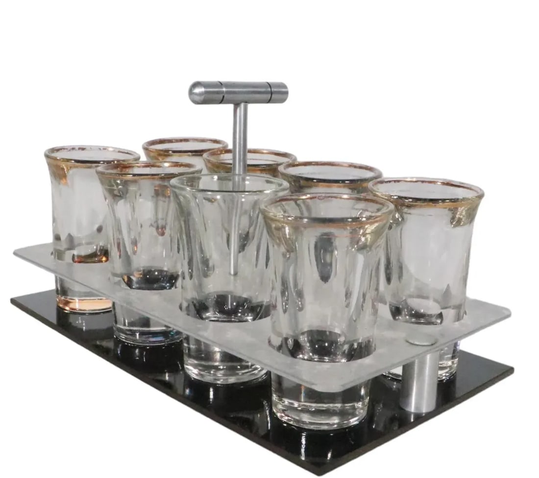 Art Deco Machine Age Shot Glass Drink Caddy Set - 5