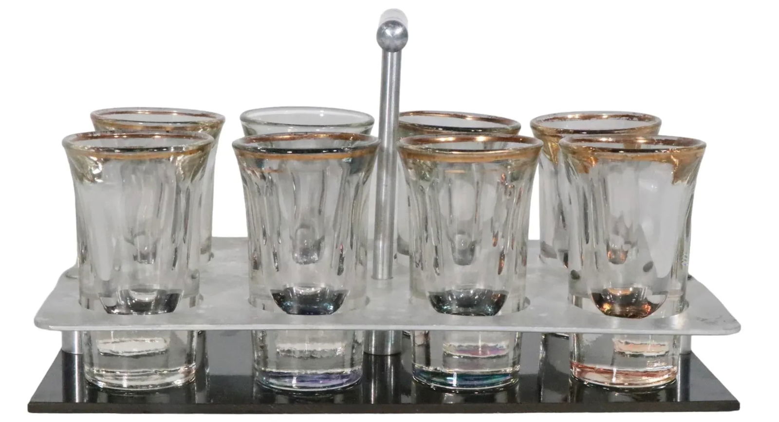 Art Deco Machine Age Shot Glass Drink Caddy Set - 7