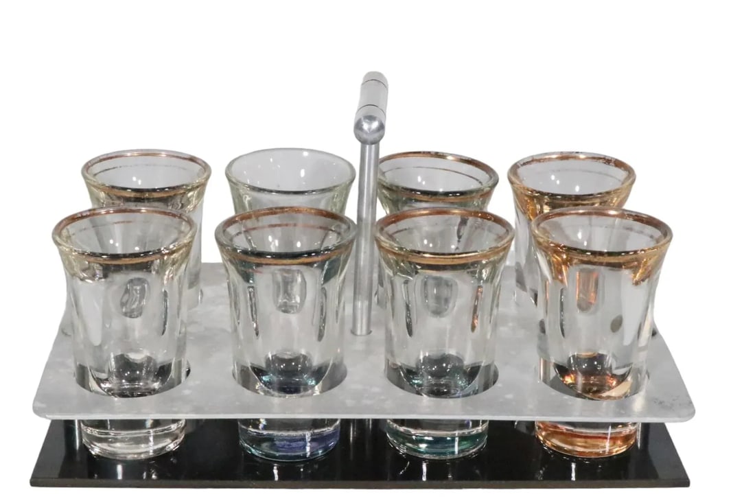 Art Deco Machine Age Shot Glass Drink Caddy Set - 9