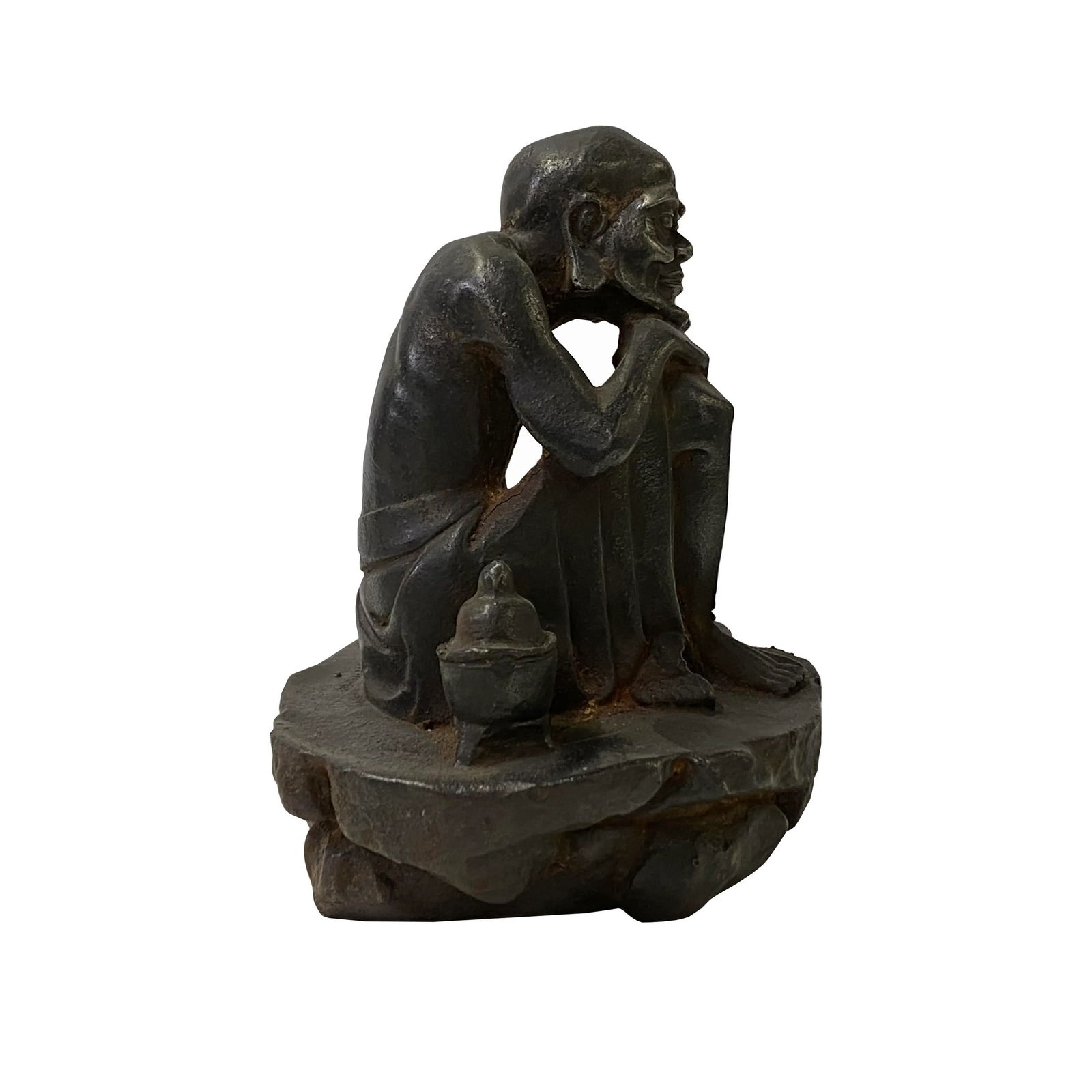 Vintage Iron Metal Finish Rustic Lohon Monk Arhat Figure - 5