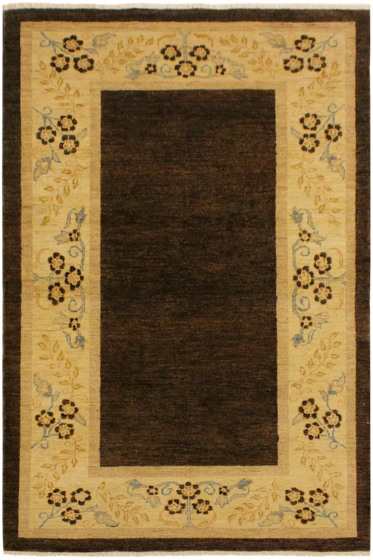 1990s Bohemian Gabbeh Brown/Tan Wool Area Rug -3'10 X 5'10: With strict standards of craftsmanship and quality of materials used this modern inspired hand knotted Gabbeh rug is a unique piece of world art. A fashionable handmade rug crafted by skilled