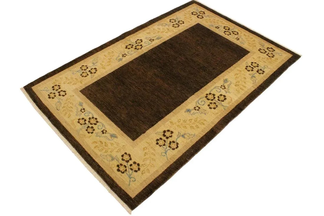 1990s Bohemian Gabbeh Brown/Tan Wool Area Rug -3'10 X 5'10 - 2