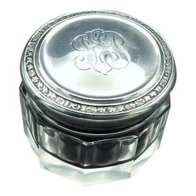 1920s Antique Sterling Silver Cut Crystal Art Deco R. Blackinton Co Rouge Jar