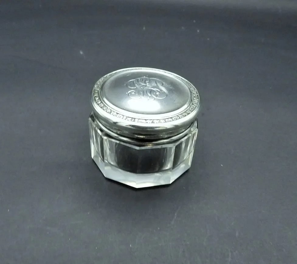 1920s Antique Sterling Silver Cut Crystal Art Deco R. Blackinton Co Rouge Jar - 2