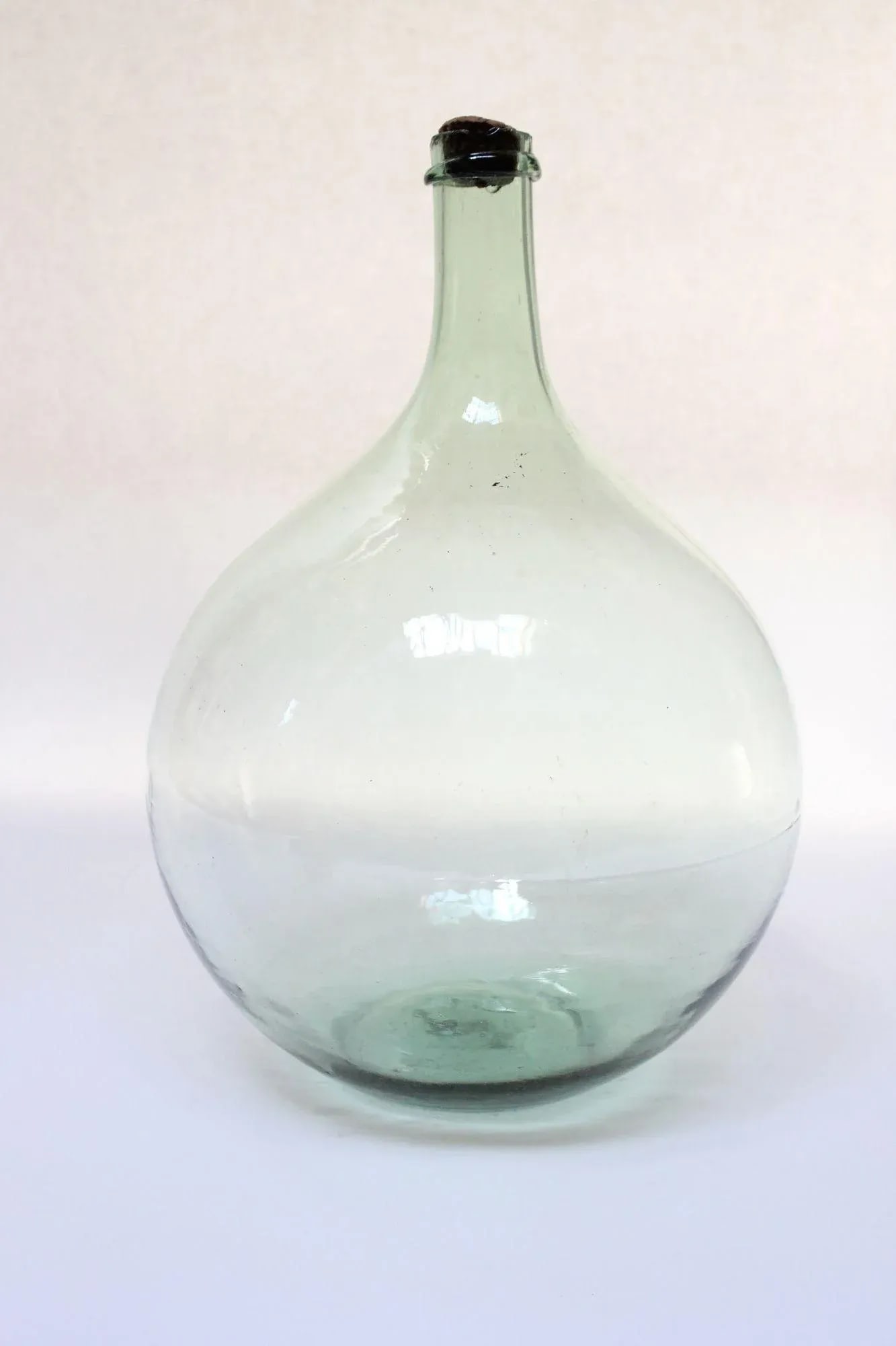 Vintage Bulbous-Form Light Green Demijohn With Cork Stopper - 2