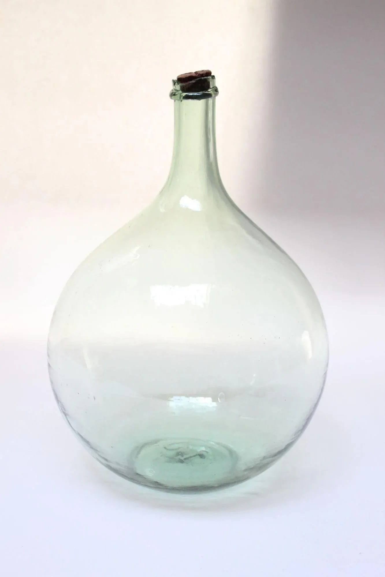 Vintage Bulbous-Form Light Green Demijohn With Cork Stopper - 3