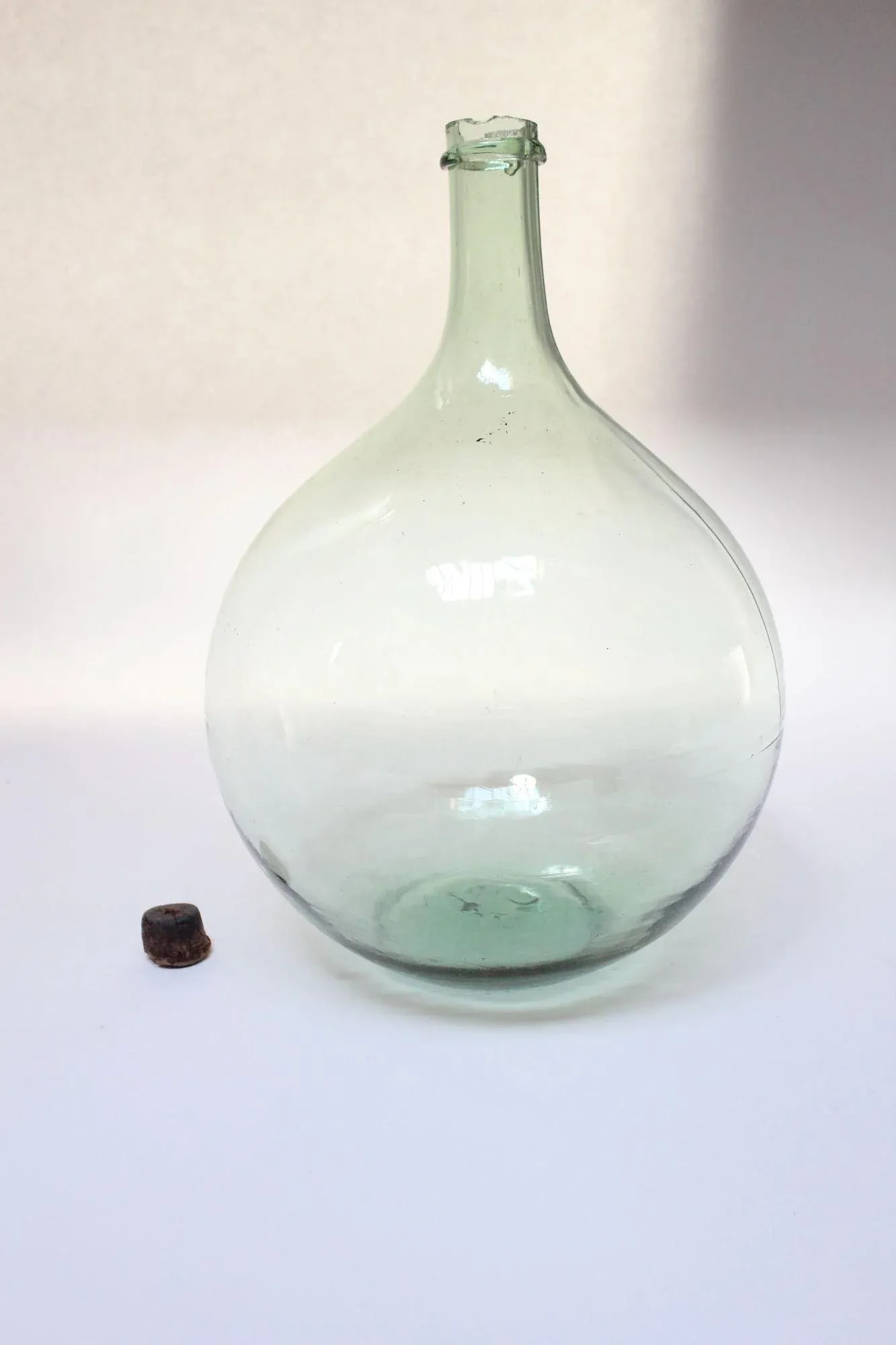 Vintage Bulbous-Form Light Green Demijohn With Cork Stopper - 4