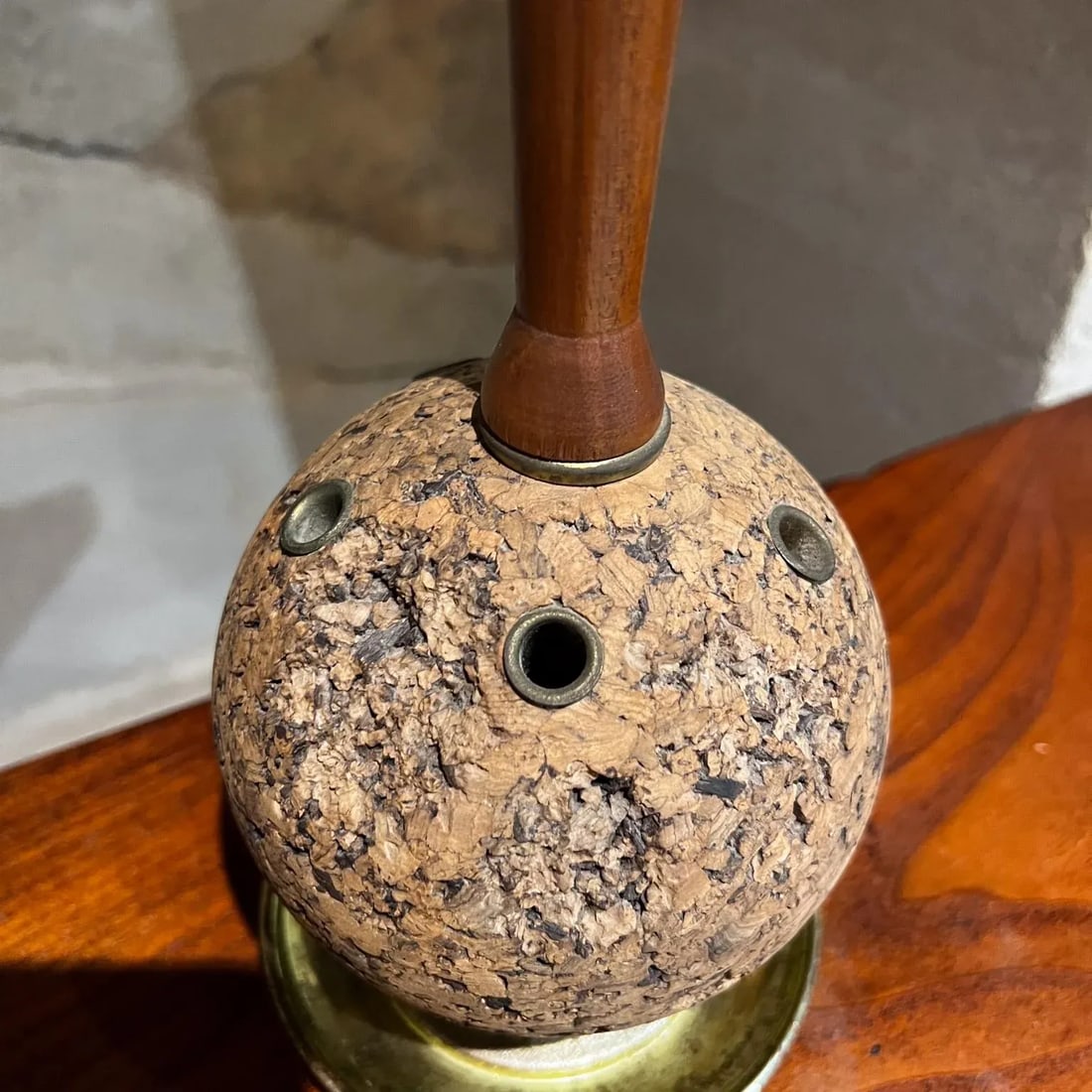 1960s Sculptural Cork and Walnut Table Desk Lamp Laurel Co - 9