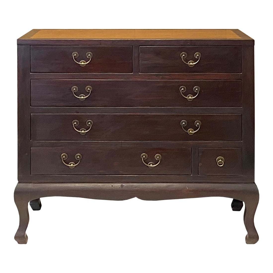 Chinese Brown Light Bamboo Strips Drawers Dresser Cabinet: Introducing an elegant, tall dresser featuring six spacious drawers supported by gracefully designed claw-shaped legs. Its frame boasts a rich brown stain finish, while the surface and sides are adorn