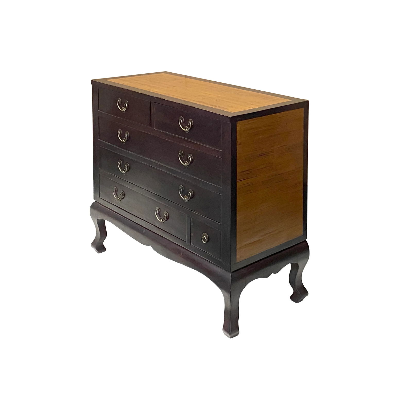 Chinese Brown Light Bamboo Strips Drawers Dresser Cabinet - 2