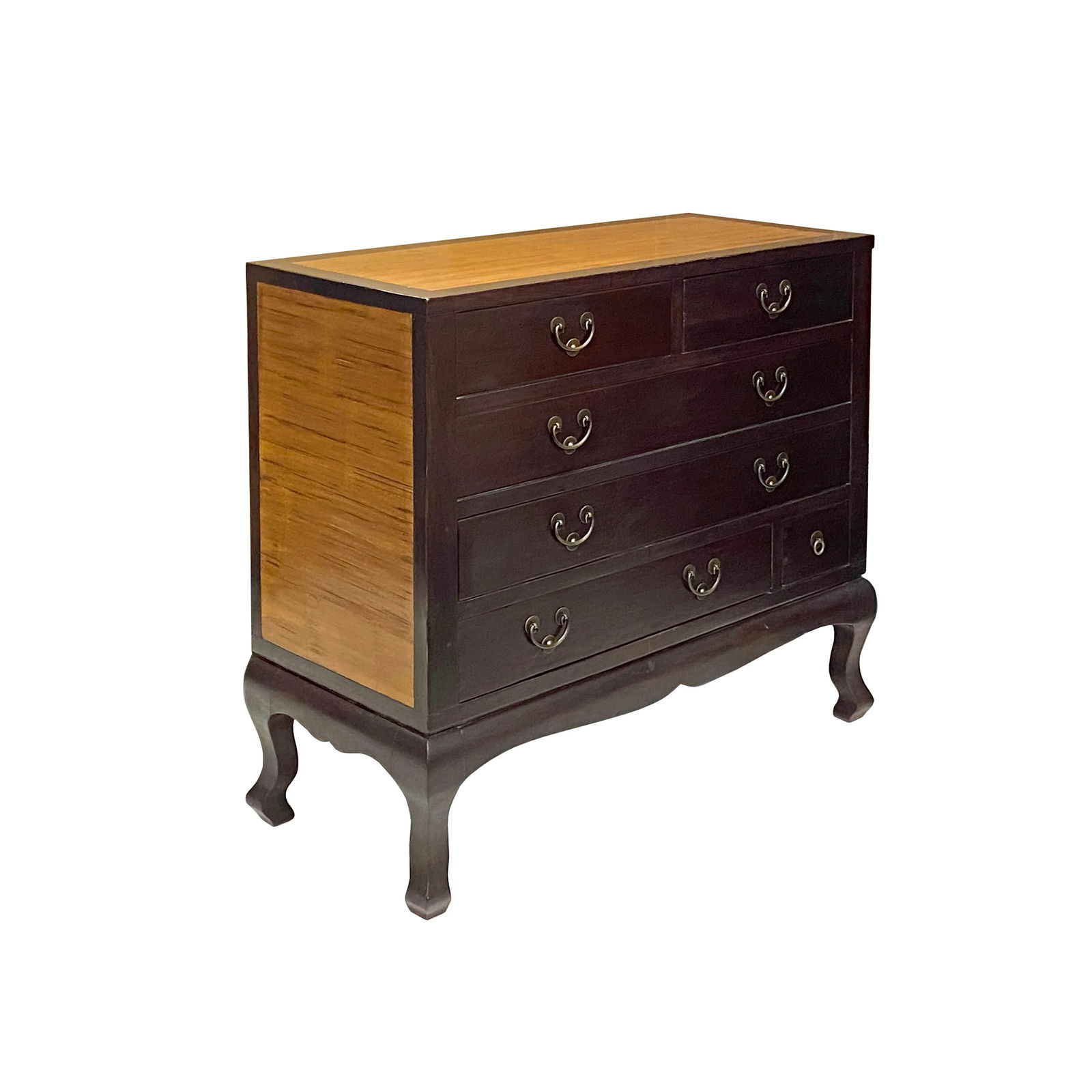 Chinese Brown Light Bamboo Strips Drawers Dresser Cabinet - 3