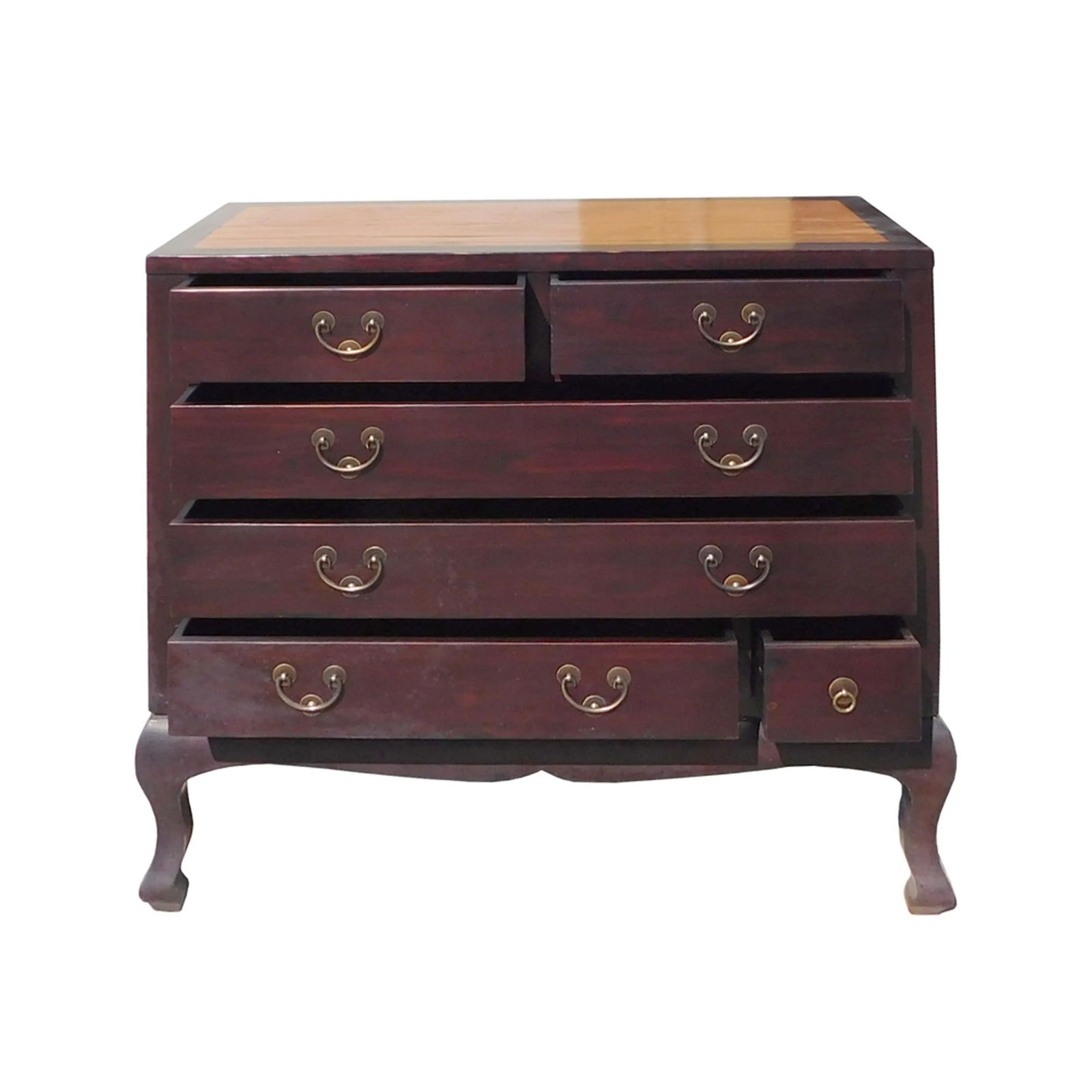 Chinese Brown Light Bamboo Strips Drawers Dresser Cabinet - 7