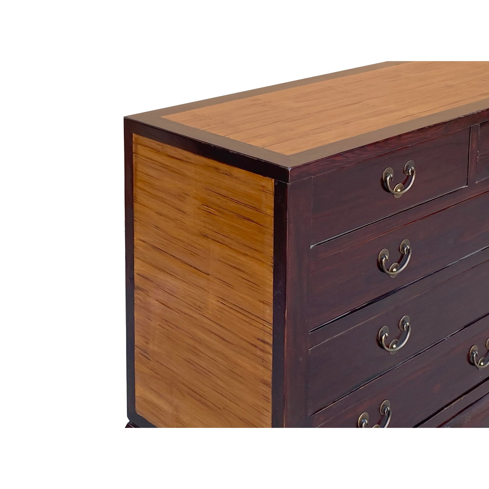 Chinese Brown Light Bamboo Strips Drawers Dresser Cabinet - 9