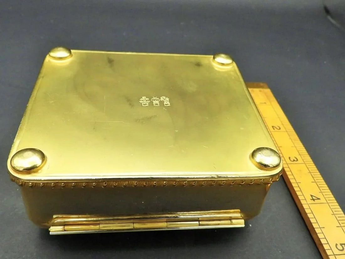 Antique E.G. Webster Gold Gilt Silver Rampant Lion Dresser Jewelry Box 1886-1928 - 7