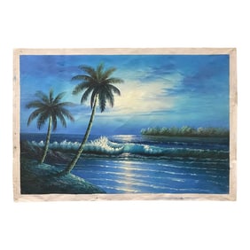 Oil Paint Canvas Art Palm Tree Ocean Beach Wave Wall Decor Painting