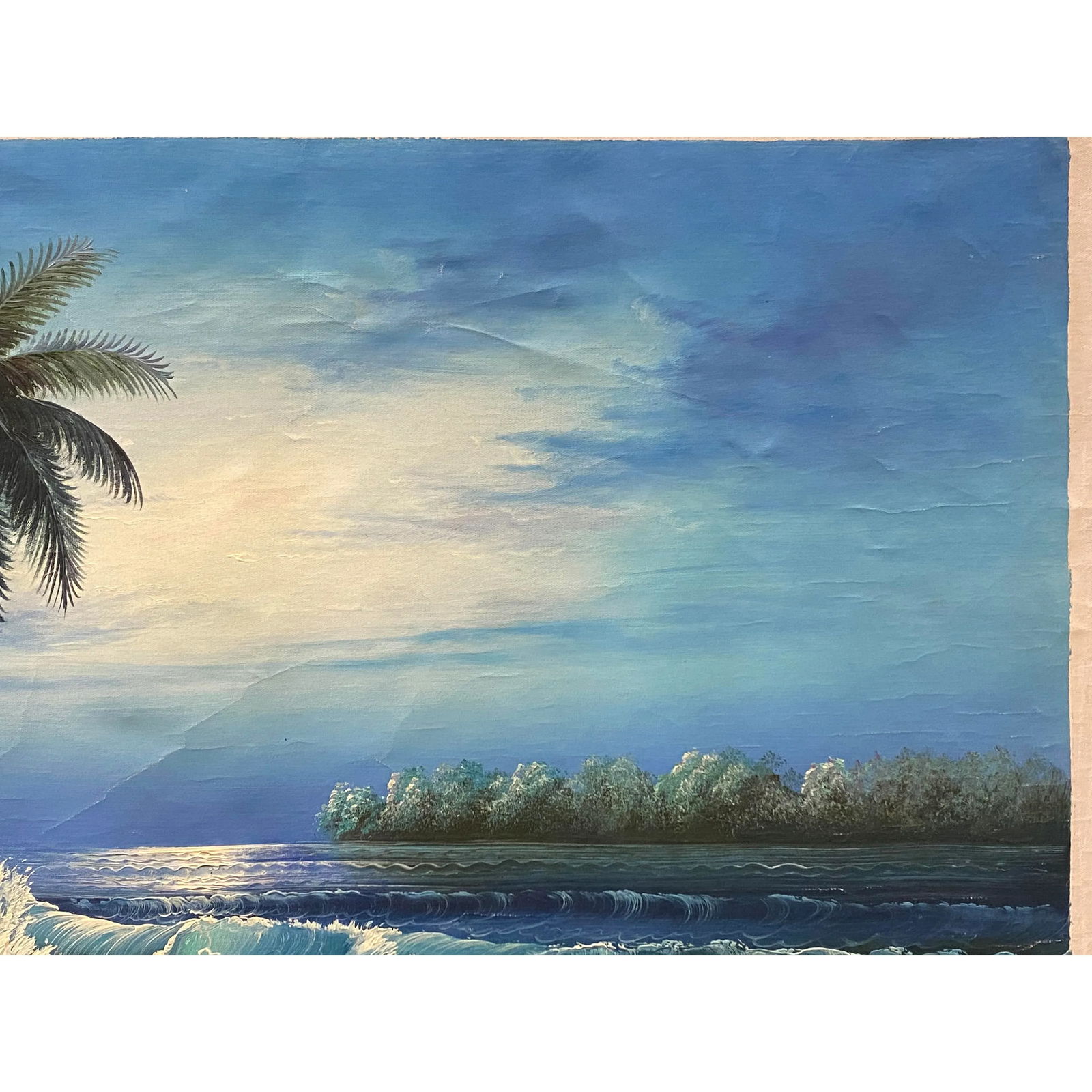 Oil Paint Canvas Art Palm Tree Ocean Beach Wave Wall Decor Painting - 2