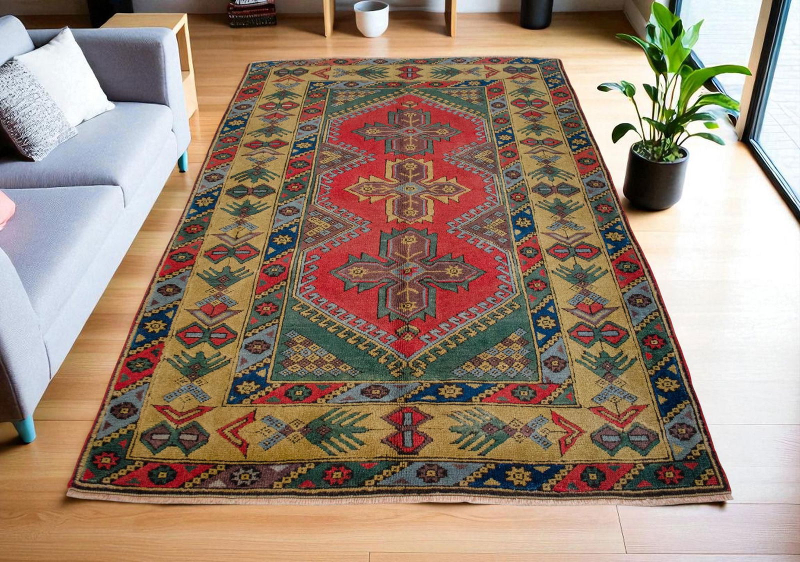 1980s Turkish Hand-Knotted Rug Wool Rug - 4'6" X 6'9" - 3