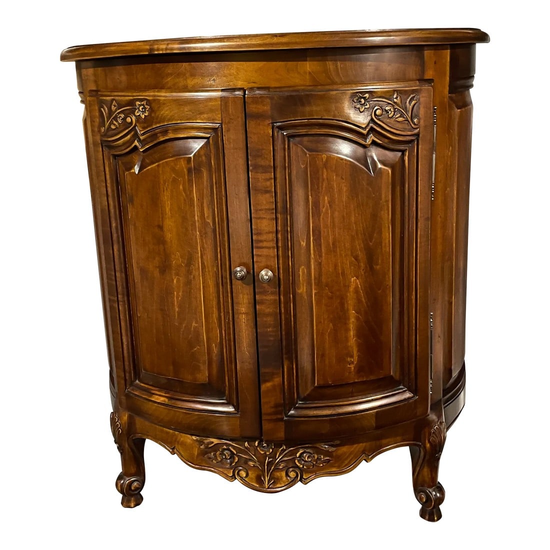 Hand Carved Wood Oval Nighstand: This one of a kind oval stand was designed and made by Serge Agrophiotis, the owner of the French interior design store Beau Sejour on Sepulveda Blvd. This piece can be used by itself or combined with