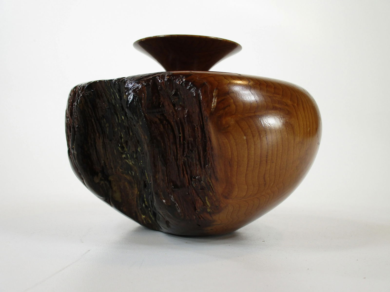 Late 20th Century California Redwood Turned Bud Vase With Glass Tube Insert Wood Wooden - 3