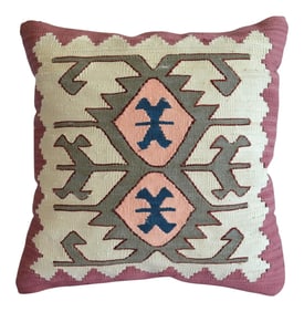 Hand Woven Turkish Silk Pillow Cover Oushak Pattern Kilim Throw Pillow - 16"³ X 16"³