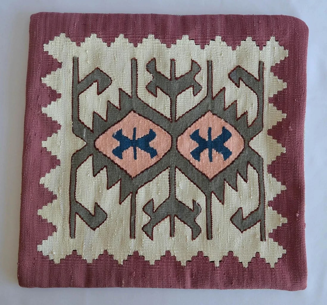 Hand Woven Turkish Silk Pillow Cover Oushak Pattern Kilim Throw Pillow - 16"³ X 16"³ - 4